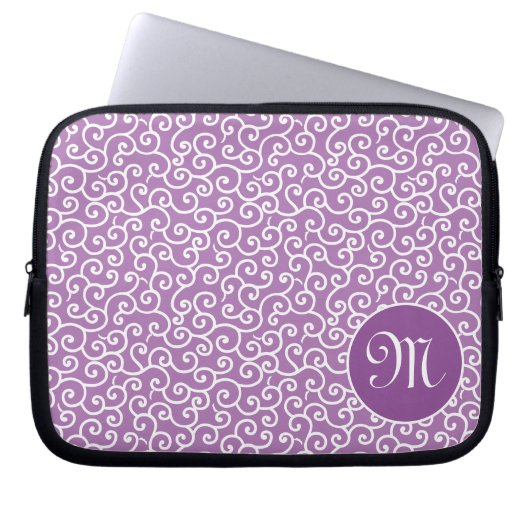 Lila Karakusa Arabesque Spiral Vine Muster Laptopschutzhülle (Vorderseite)