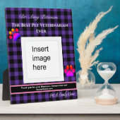 Lila Kariert Bester Tierarzt je Plaque Fotoplatte (Seite)