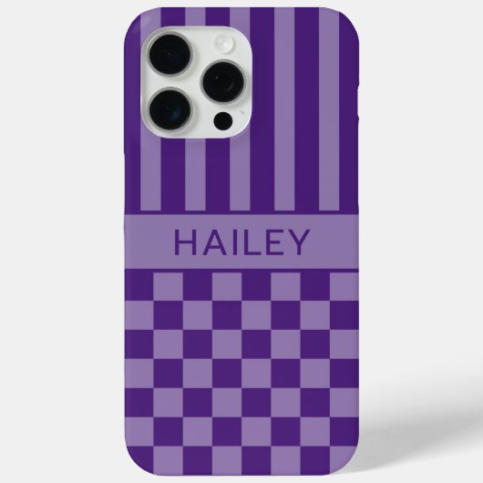 Lila Kariert Gestreift Personalisiert Case-Mate iPhone Hülle (Rückseite)