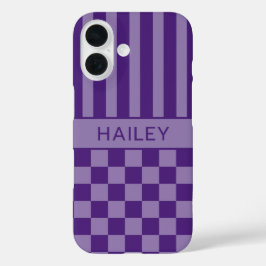 Lila Kariert Gestreift Personalisiert iPhone 16 Hülle