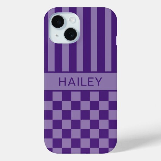 Lila Kariert Gestreift Personalisiert Case-Mate iPhone Hülle (Rückseite)