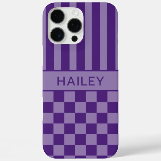 Lila Kariert Gestreift Personalisiert Case-Mate iPhone Hülle (Rückseite)