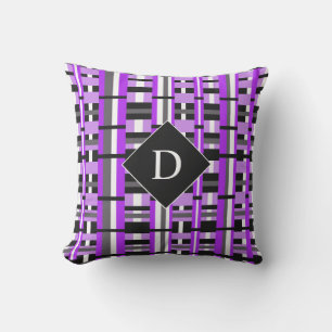 Lila kariert, Schwarz/Grau-Monogramm Kissen Für Draußen