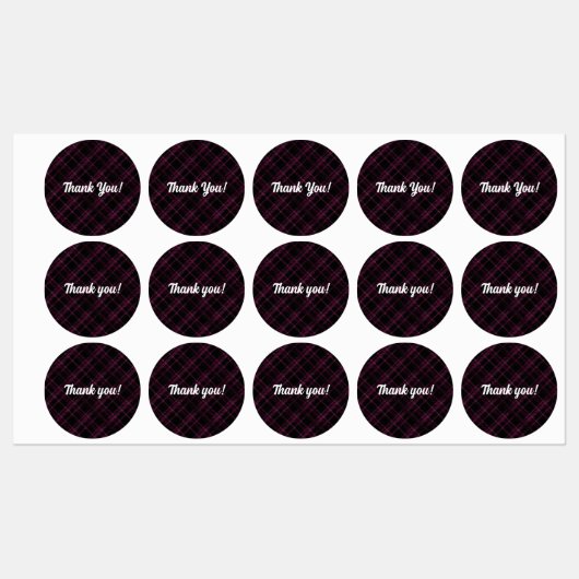 Lila Kariert | Vielen Dank | Runde wasserdichte Et Etiketten (Blatt)