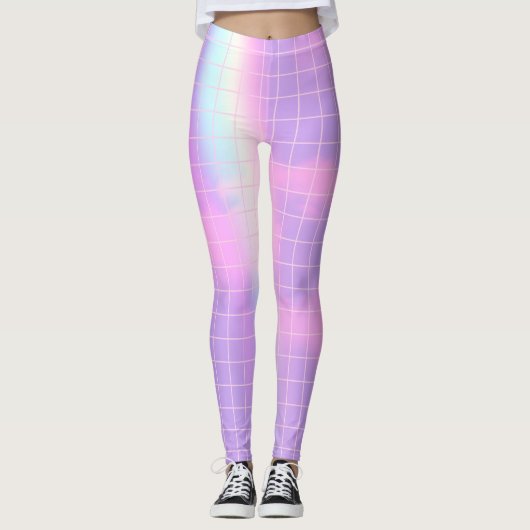 Lila Karierte Ästhetik Rainbow Sky Leggings (Vorderseite)