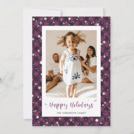 Lila Karierte Foto Happy Holidays Card Feiertagskarte