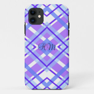 Lila karierte Monogramm-Gewohnheits-Initialen Case-Mate iPhone Hülle