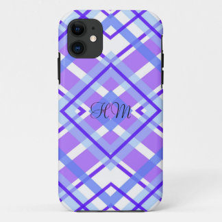 Lila karierte Monogramm-Gewohnheits-Initialen Case-Mate iPhone Hülle