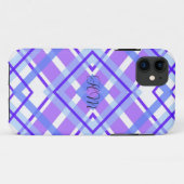 Lila karierte Monogramm-Gewohnheits-Initialen Case-Mate iPhone Hülle (Rückseite (Horizontal))