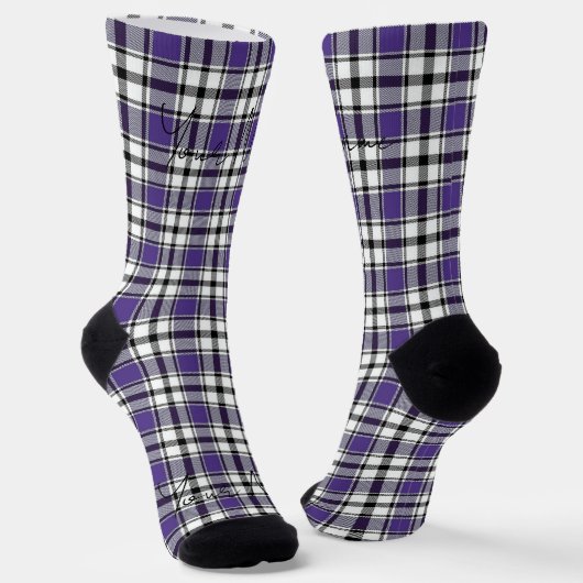 Lila Karierte Socken mit Name HAMbWG (Gewinkelt)