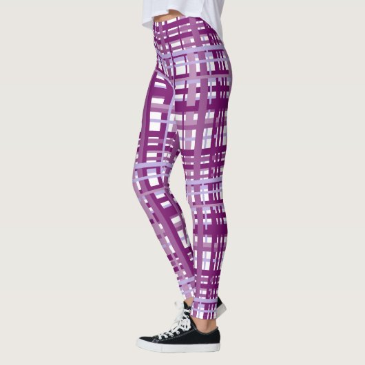 Lila Karierte Yogapflanzen Leggings (Links)