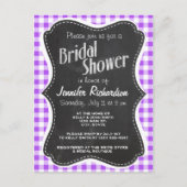 Lila karierter Gingham; Vintage Kopftafel Einladungspostkarte (Vorderseite)
