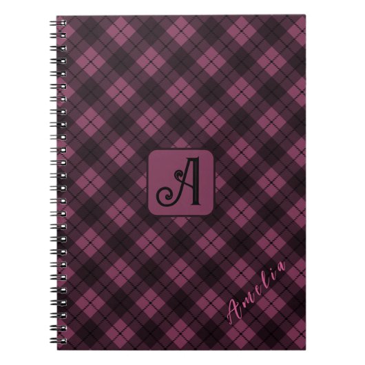 Lila Karierter Name für Schwarz Notizblock (Vorderseite)