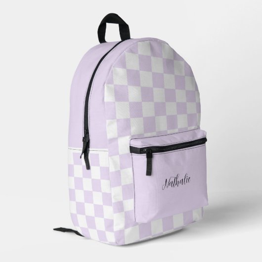 Lila karierter Rucksack  (Rückseitige Ecke links)
