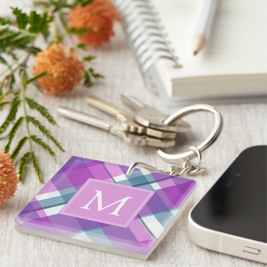 Lila Karierter Schlüsselanhänger (Vorderseite rechts)