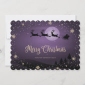 Lila Karierter Schneeflocken Rentierfestival Feiertagskarte (Vorderseite)