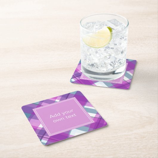 Lila Karierter Text Rechteckiger Pappuntersetzer (Vor Ort)