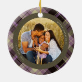 Lila Kariertes Foto Keramik Ornament (Hinten)