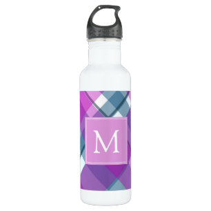 Lila Kariertes Monogramm Edelstahlflasche
