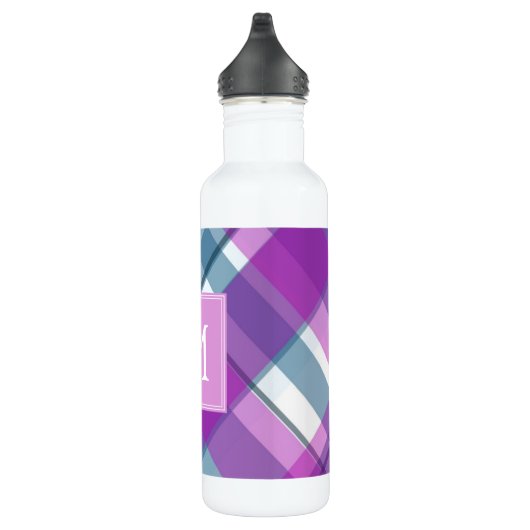 Lila Kariertes Monogramm Edelstahlflasche (Rechts)