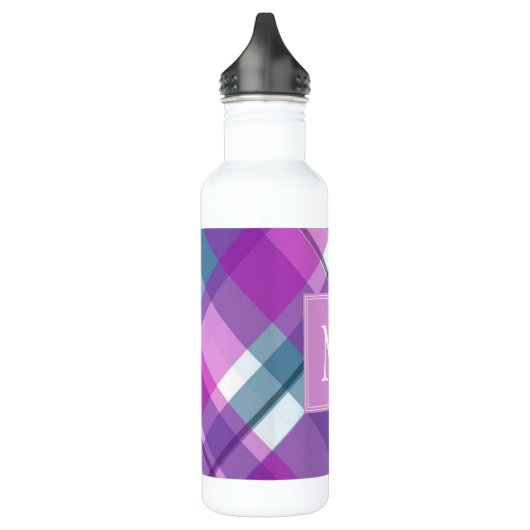 Lila Kariertes Monogramm Edelstahlflasche (Links)