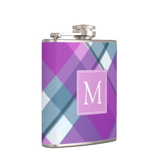 Lila Kariertes Monogramm Flachmann (Rechts)