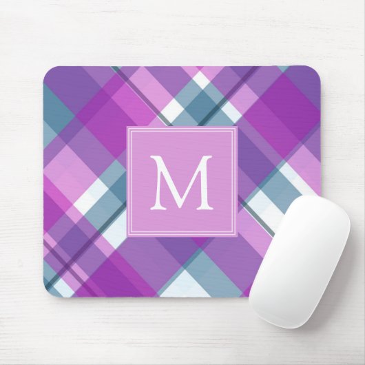 Lila Kariertes Monogramm Mousepad (Mit Mouse)