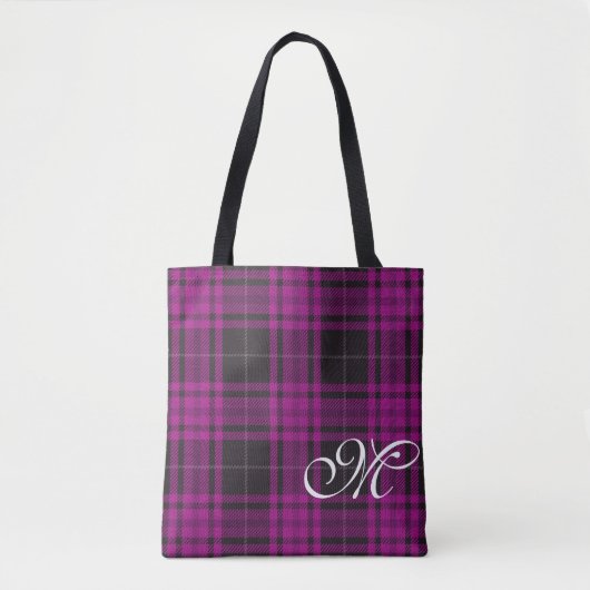 Lila Kariertes Monogramm Totbeutel Tasche (Vorderseite)