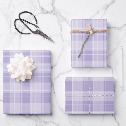Lila Kariertes Muster Geschenkpapier Set (Vorderseite)