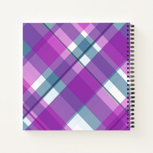 Lila Kariertes Muster Monogramm Notizblock (Rückseite)