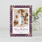Lila Kariertes Snowflake Foto Frohe Weihnachten (Stehend Vorderseite)