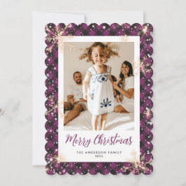 Lila Kariertes Snowflake Foto Frohe Weihnachten