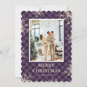 Lila Kariertes Snowflake Foto Frohe Weihnachten