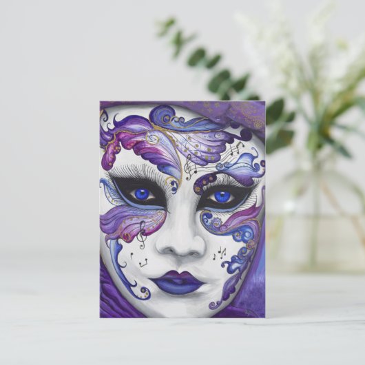 Lila Karnevalsmaske von PSOVART Postkarte (Stehend Vorderseite)
