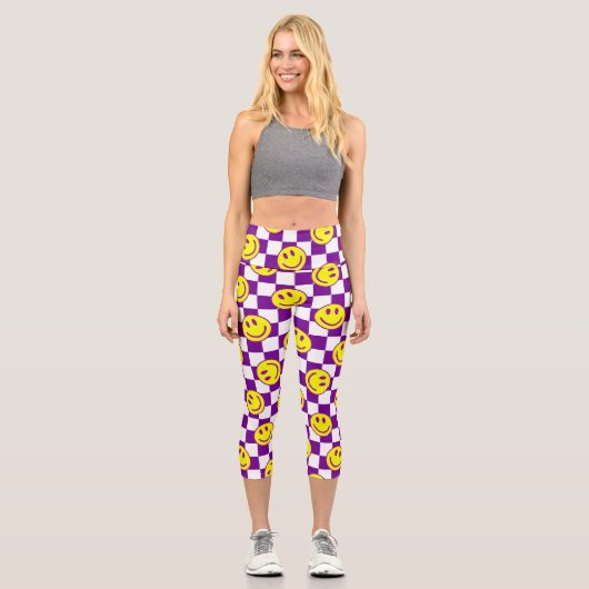 lila Karo Capri Leggings (Vorderseite)
