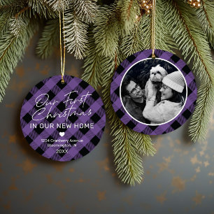 Lila Karo Erstes Weihnachten Zuhause Foto Keramik Ornament