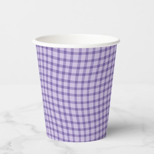 Lila Karo Gingham Nahtloses Muster Pappbecher (Vorderseite)