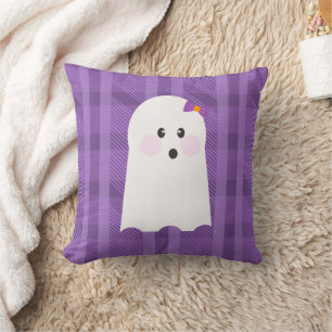 Lila Karo Halloween-Wurfkissen mit Geist Ghoul Kissen