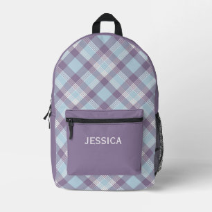Lila Karo Kinder personalisierter Schulrucksack Bedruckter Rucksack