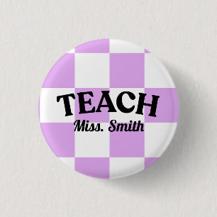 Lila Karo Lehrerin Lehrer Pin Button