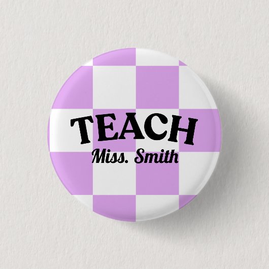 Lila Karo Lehrerin Lehrer Pin Button (Vorderseite)