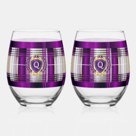 Lila Karo Monogramm Stiellose Weingläser Weinglas Ohne Stiel