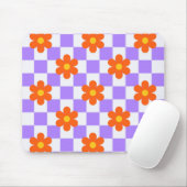 Lila Karo-Muster mit orangefarbener Hippie-Blume Mousepad (Mit Mouse)