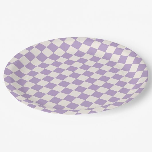 Lila Karo, Prüfplatine-Muster, geprüft Pappteller (Schrägansicht)