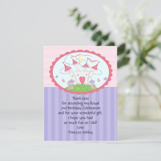 Lila Karte Prinzessin-Castle Thank You Flat (Stehend Vorderseite)