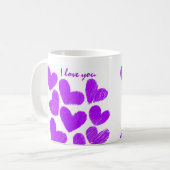 Lila Kätzchen "Ich Liebe dich" Kaffeetasse (Vorderseite Links)