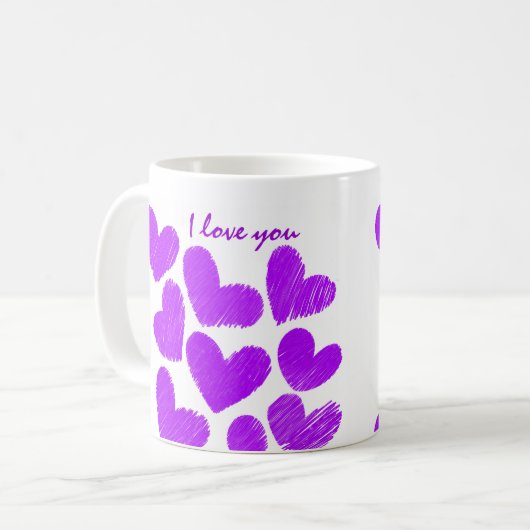 Lila Kätzchen "Ich Liebe dich" Kaffeetasse (Vorderseite Links)
