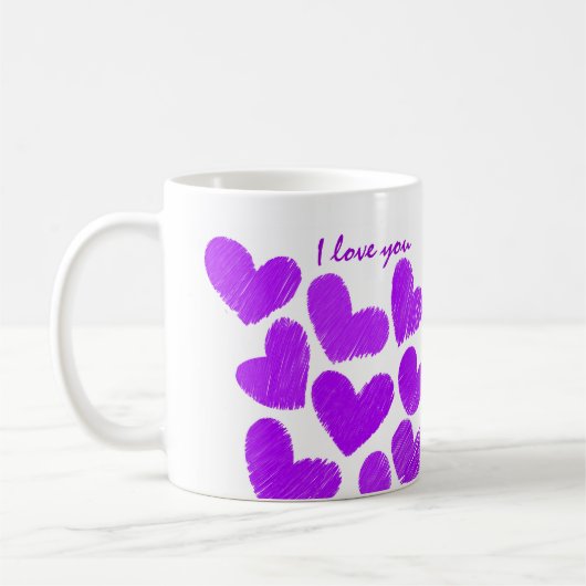 Lila Kätzchen "Ich Liebe dich" Kaffeetasse (Links)