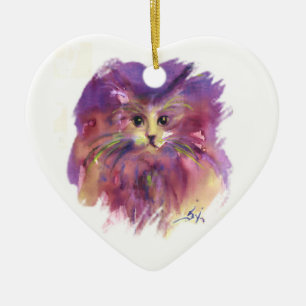 LILA KÄTZCHEN, KATZENPORTRAIT Amethyst-Edelstein Keramik Ornament