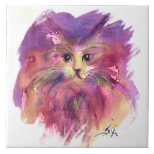 LILA KÄTZCHEN, KATZENPORTRAIT KERAMIKFLIESE